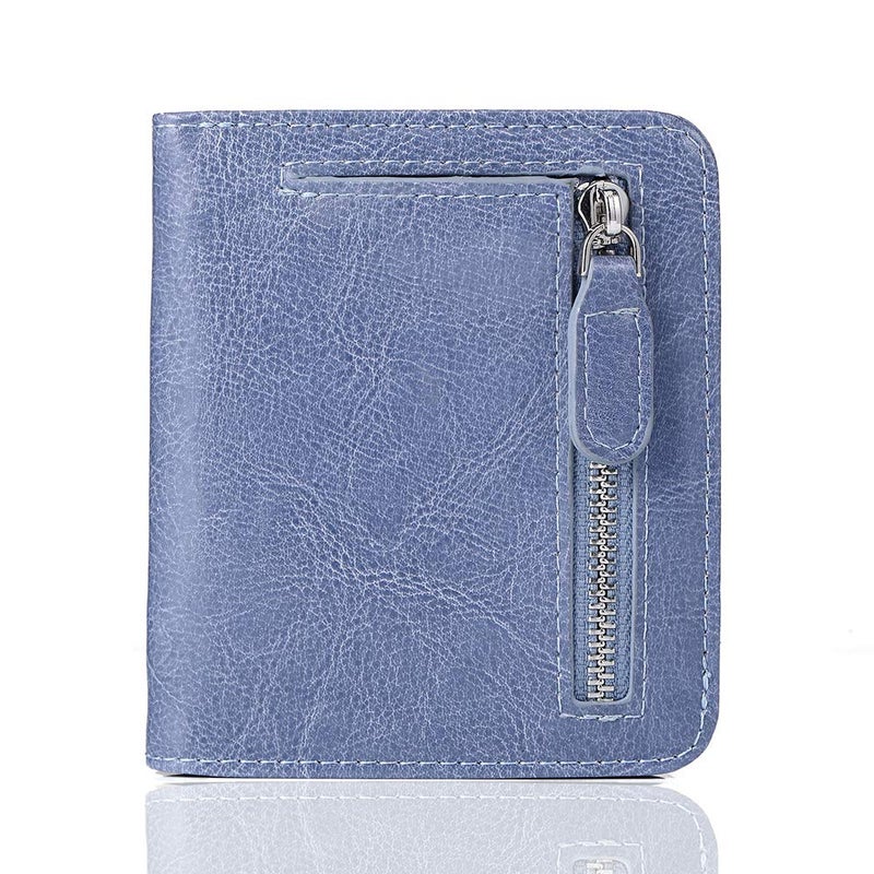 FT FUNTOR FUNTOR Leather Wallet for women, Ladies Small Compact Bifold Pocket RFID Blocking Wallet for Women, Waxed Blue - Image 1